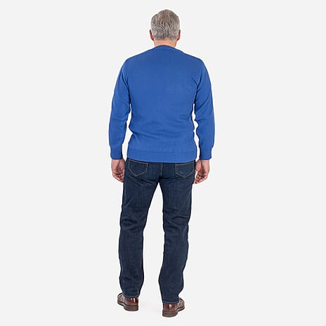 Made In Britain Cavallio Mens Crewneck Jumper With Embroidered Logo (Size L) - Cobalt Blue