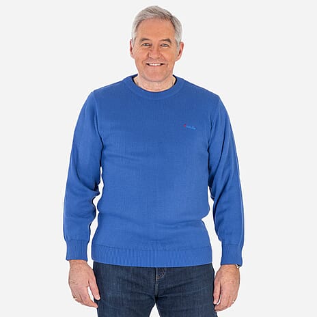 Made In Britain Cavallio Mens Crewneck Jumper With Embroidered Logo (Size XL) - Cobalt Blue