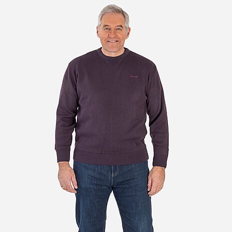 Made In Britain Cavallio Mens Crewneck Jumper With Embroidered Logo (Size S) - Plum