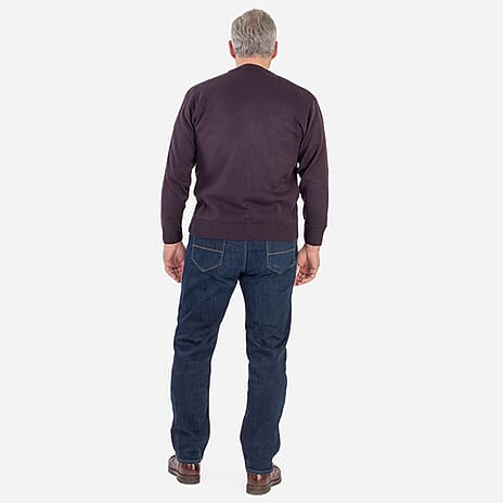 Made In Britain Cavallio Mens Crewneck Jumper With Embroidered Logo (Size S) - Plum