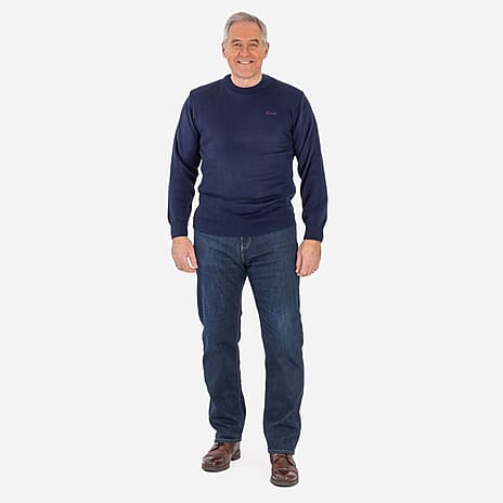 Made In Britain Cavallio Mens Crewneck Jumper With Embroidered Logo (Size L) - Navy