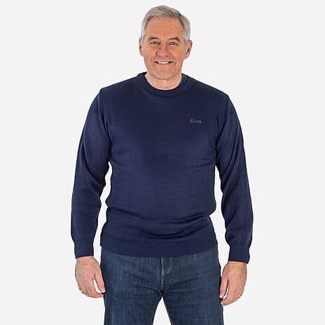 Made In Britain Cavallio Mens Crewneck Jumper With Embroidered Logo (Size S) - Navy