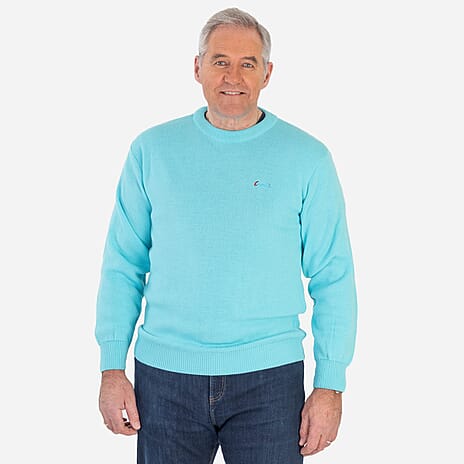 Made In Britain Cavallio Mens Crewneck Jumper With Embroidered Logo (Size S) - Aqua