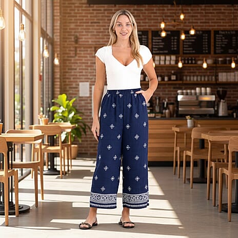 La Marey Placement Print Trouser (Size 8 to 14) - Navy Blue