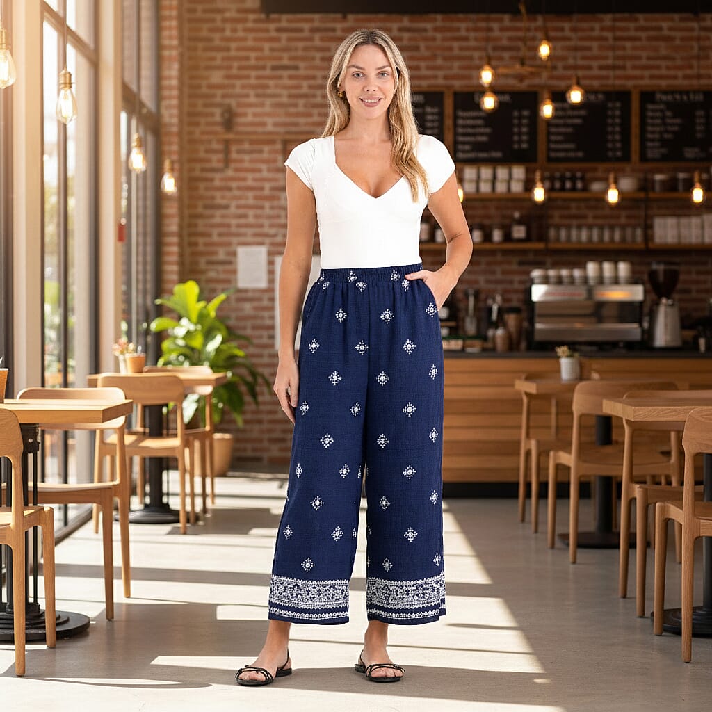 La Marey Placement Print Trouser (Size 16 to 22) - Navy Blue