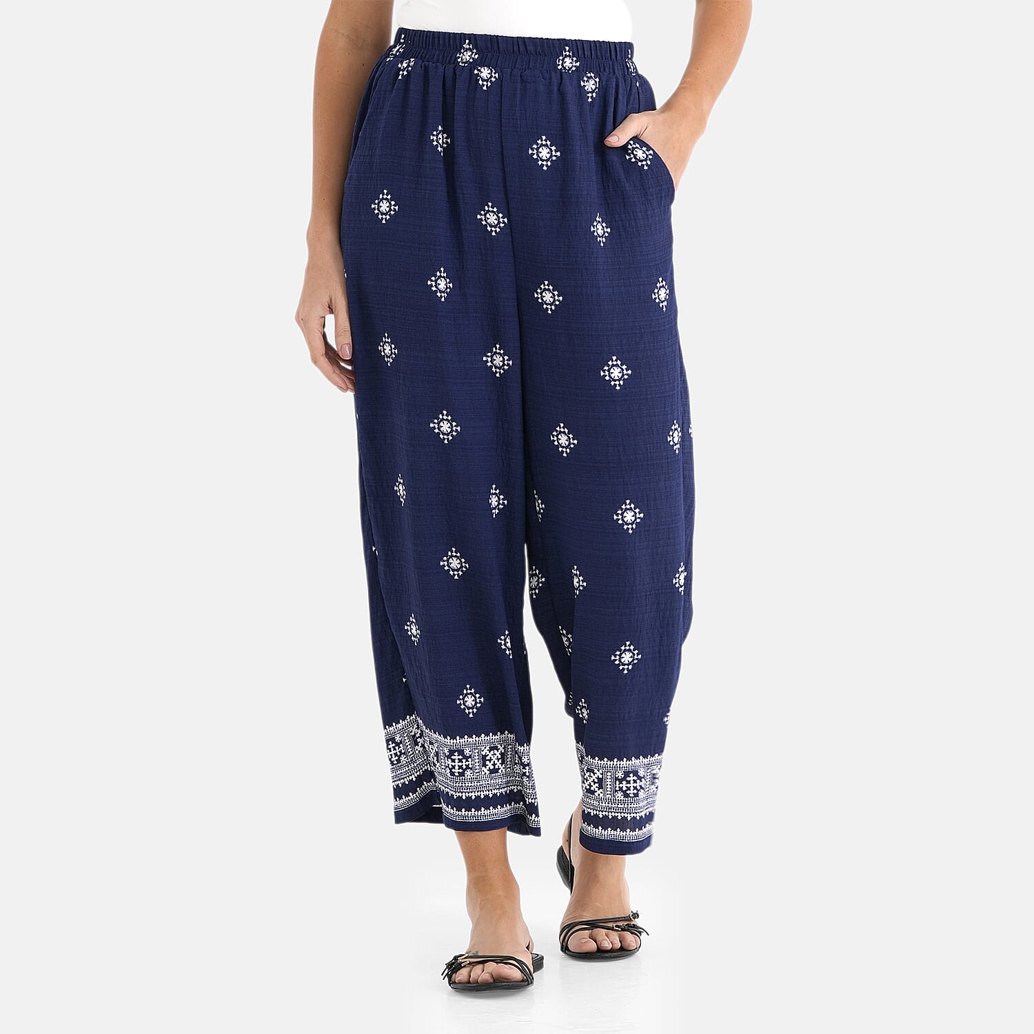La Marey Placement Print Trouser (Size 16 to 22) - Navy Blue