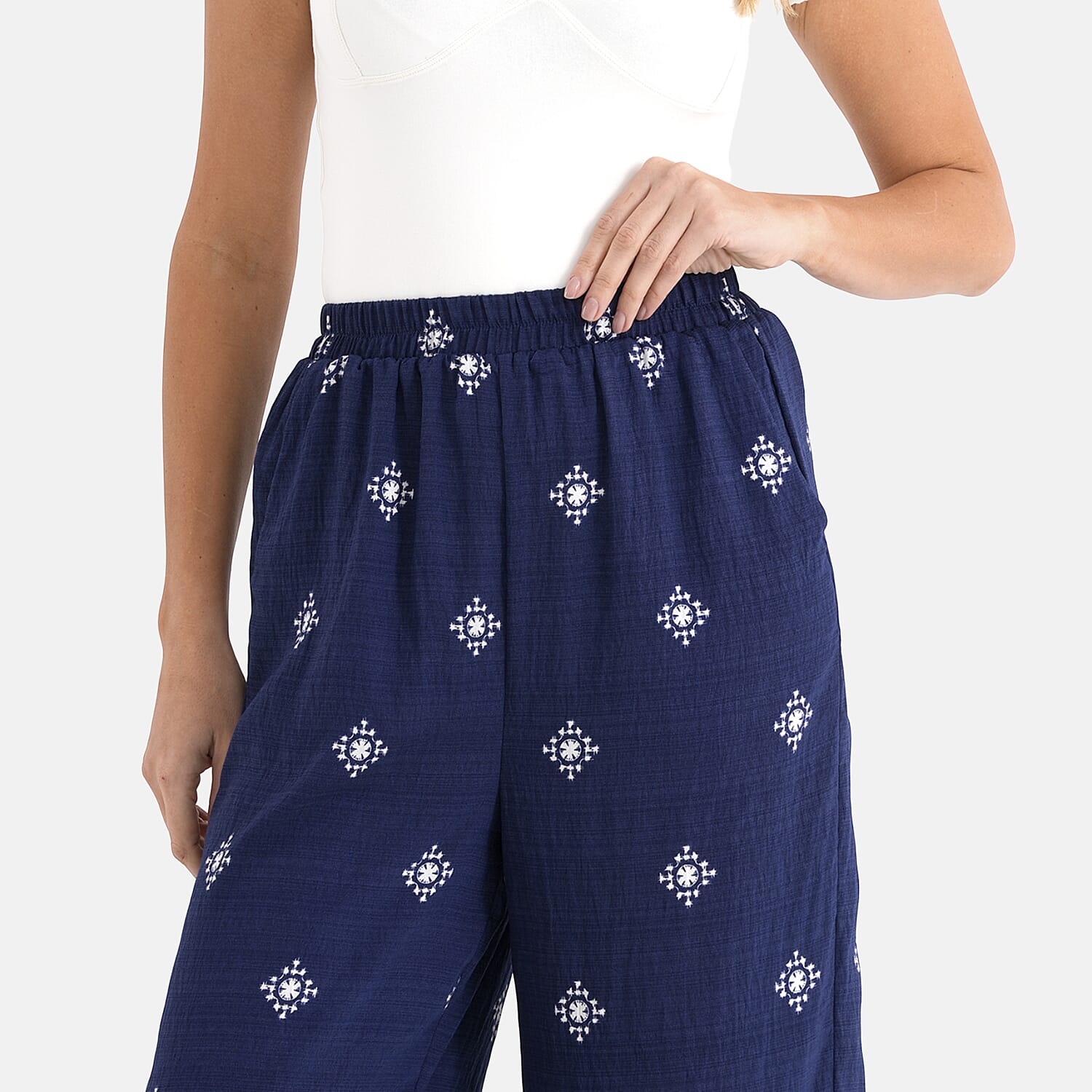 La Marey Placement Print Trouser (Size 16 to 22) - Navy Blue