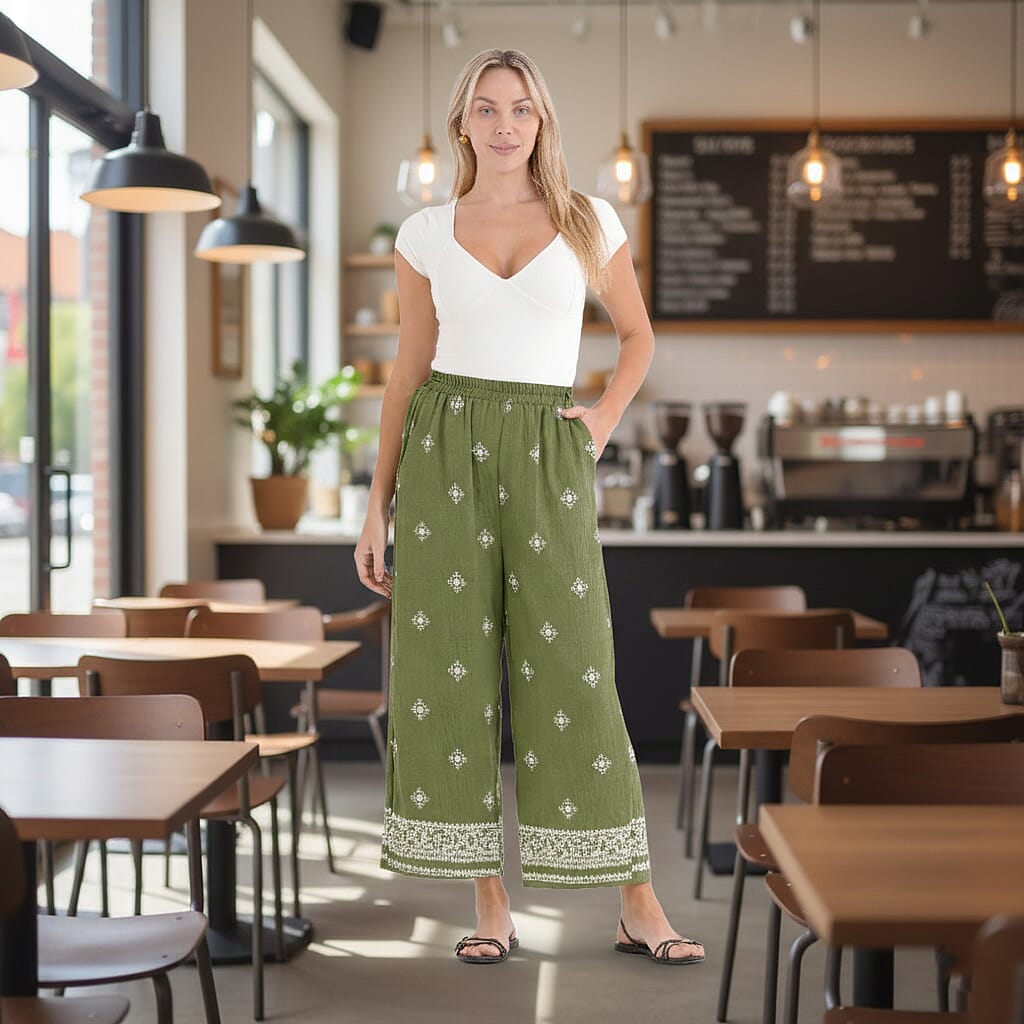 La Marey Placement Print Trouser (Size 16 to 22) - Green
