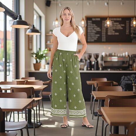 La Marey Placement Print Trouser (Size 16 to 22) - Green