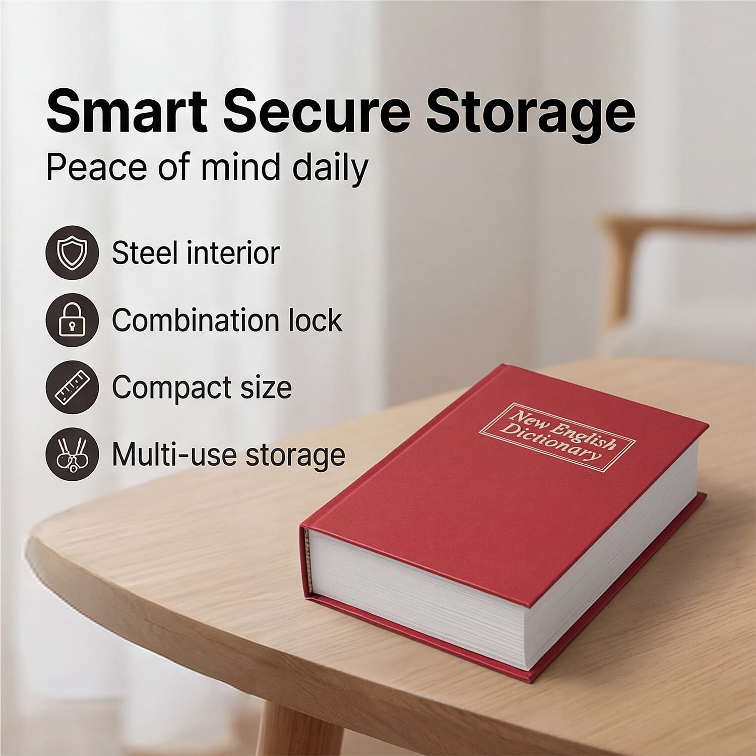 Hidden Dictionary Book Safe - Steel Security Box (235x155x55mm) - Red - White