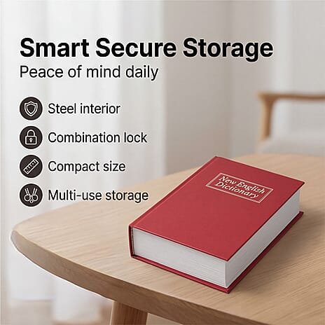 Hidden Dictionary Book Safe - Steel Security Box (235x155x55mm) - Red - White
