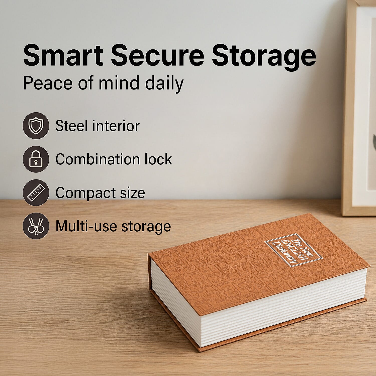 Hidden Dictionary Book Safe - Steel Security Box (235x155x55mm) - Gold - White