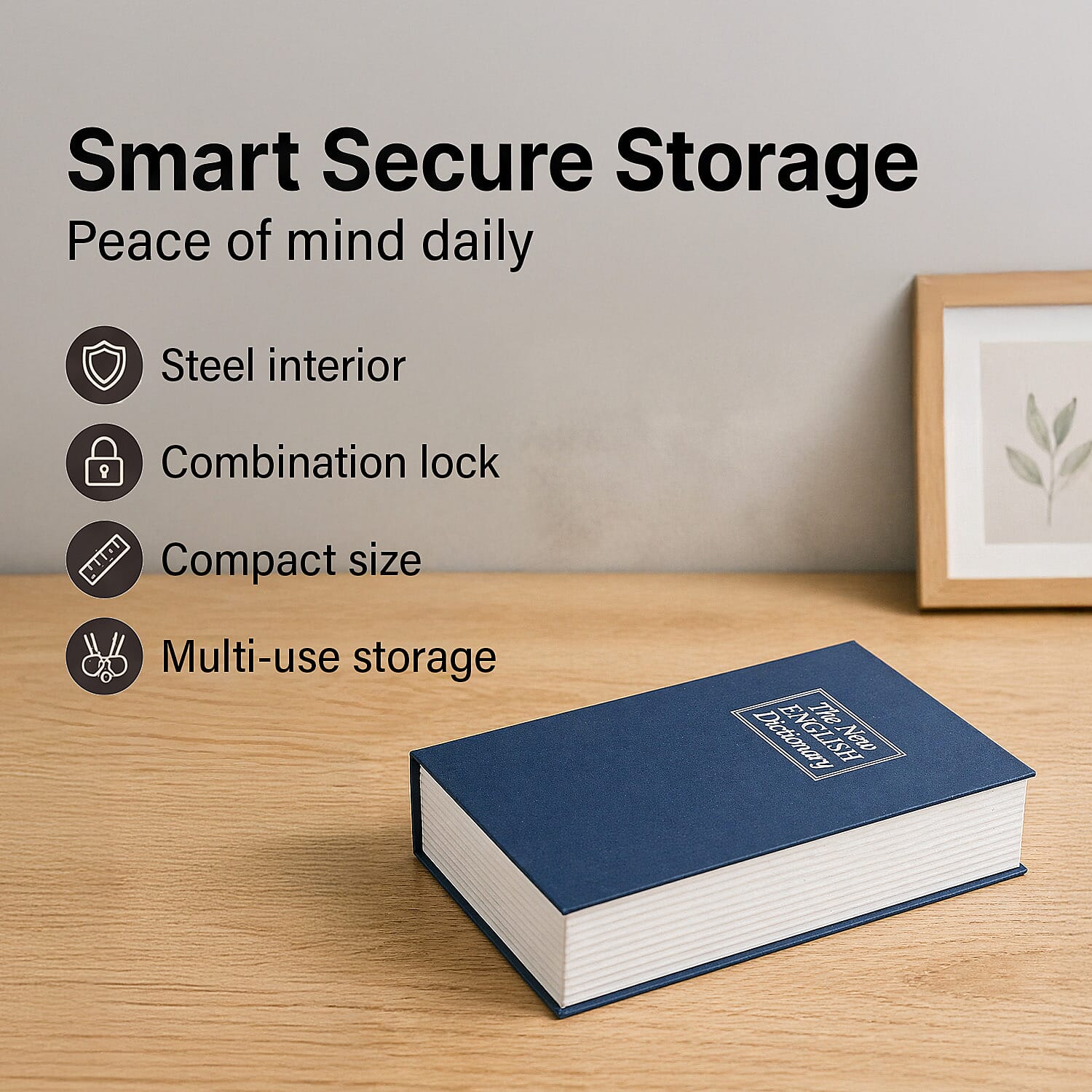 Hidden Dictionary Book Safe - Steel Security Box (235x155x55mm) - Blue - White