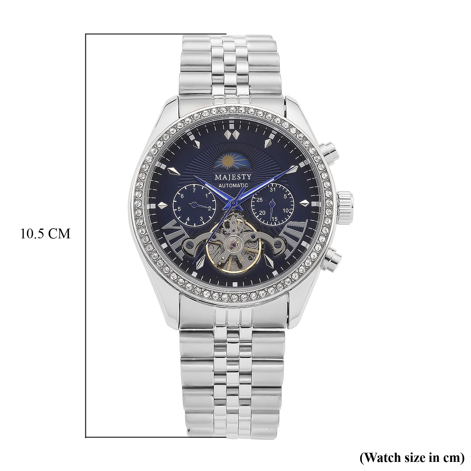 MAJESTY Triumph Multifunctional Automatic Movement Crystal Studded 3ATM Day and night element Stainless steel Strap Watch