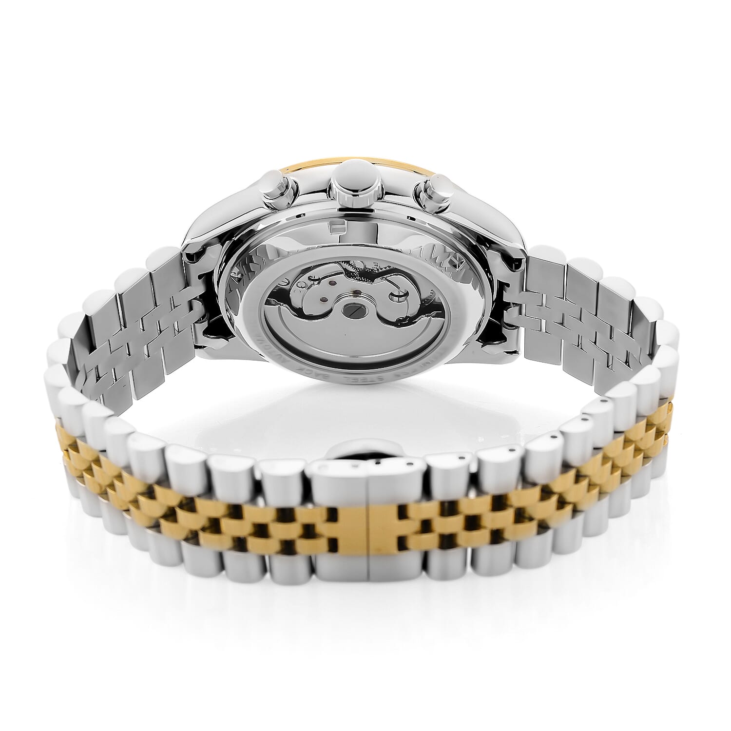 MAJESTY Triumph Multifunctional Automatic Movement Crystal Studded 3ATM Moon Phase Two Tone Strap Watch - gold