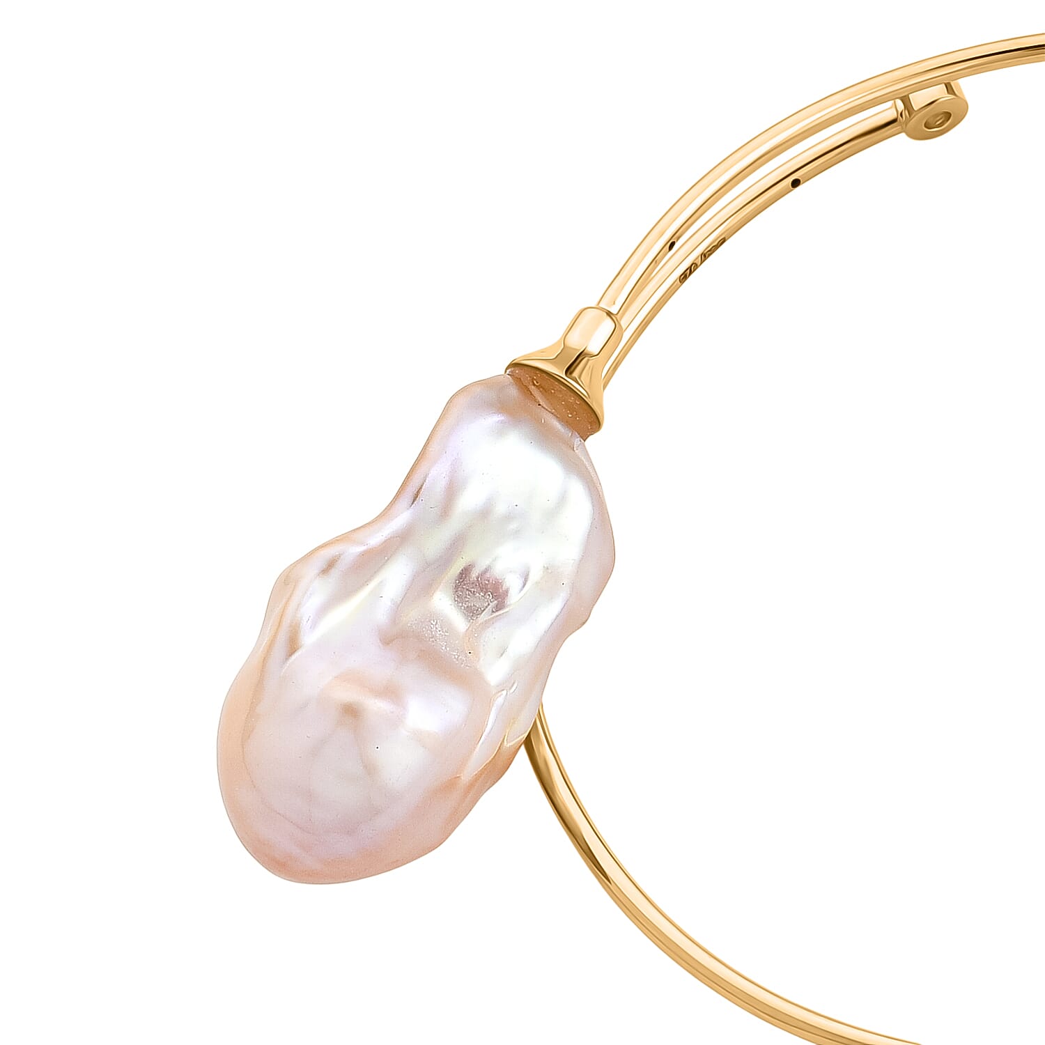 Designer Inspired-  AAA Baroque Pearl Bangle (Size - 7 to 9) in Sterling Silver.
