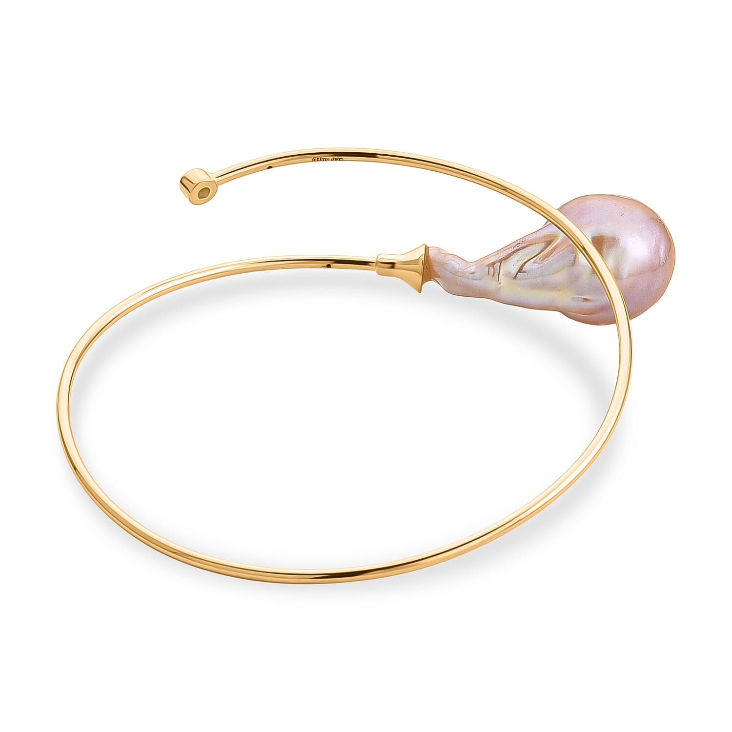 Designer Inspired-  AAA Baroque Pearl Bangle (Size - 7 to 9) in Sterling Silver.