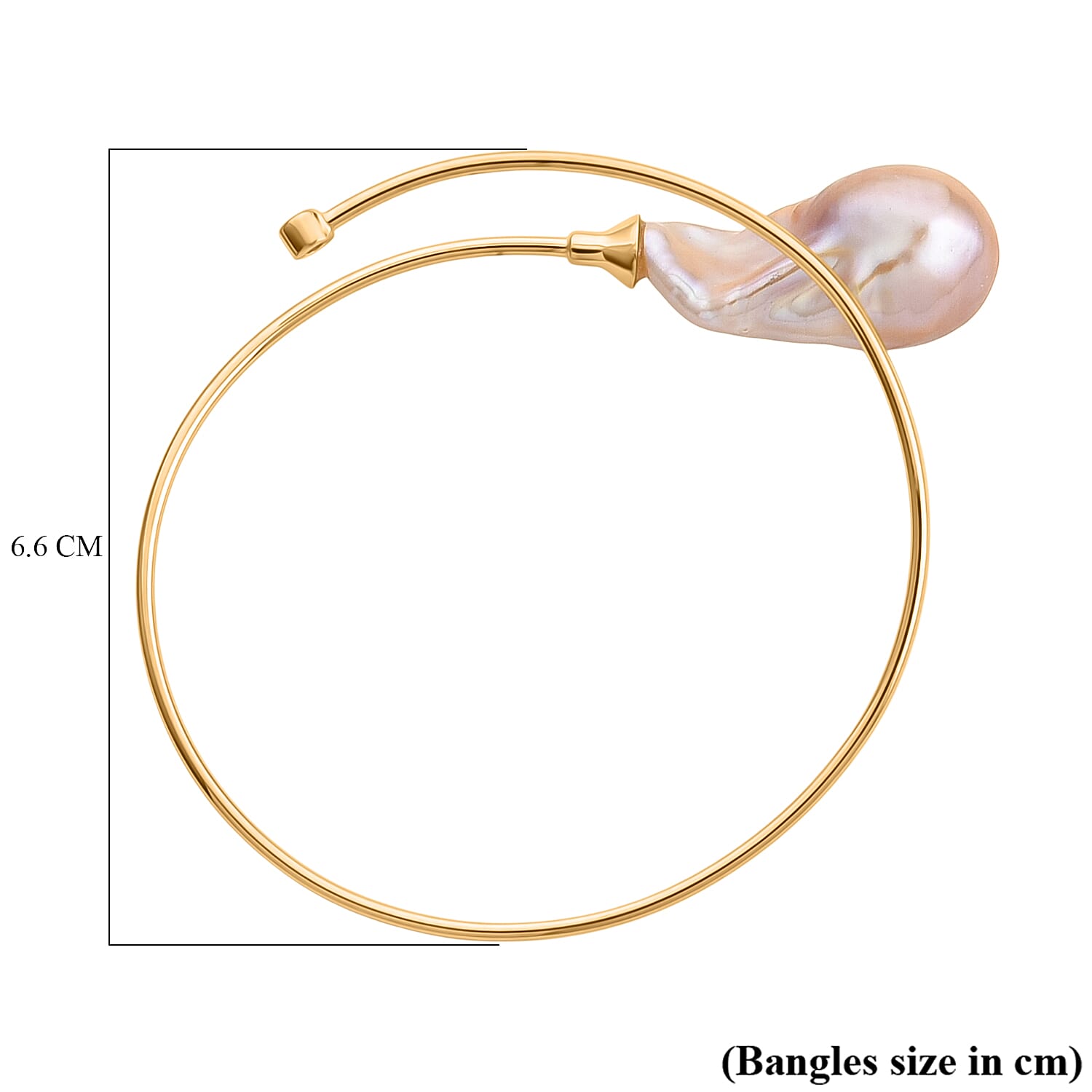 Designer Inspired-  AAA Baroque Pearl Bangle (Size - 7 to 9) in Sterling Silver.