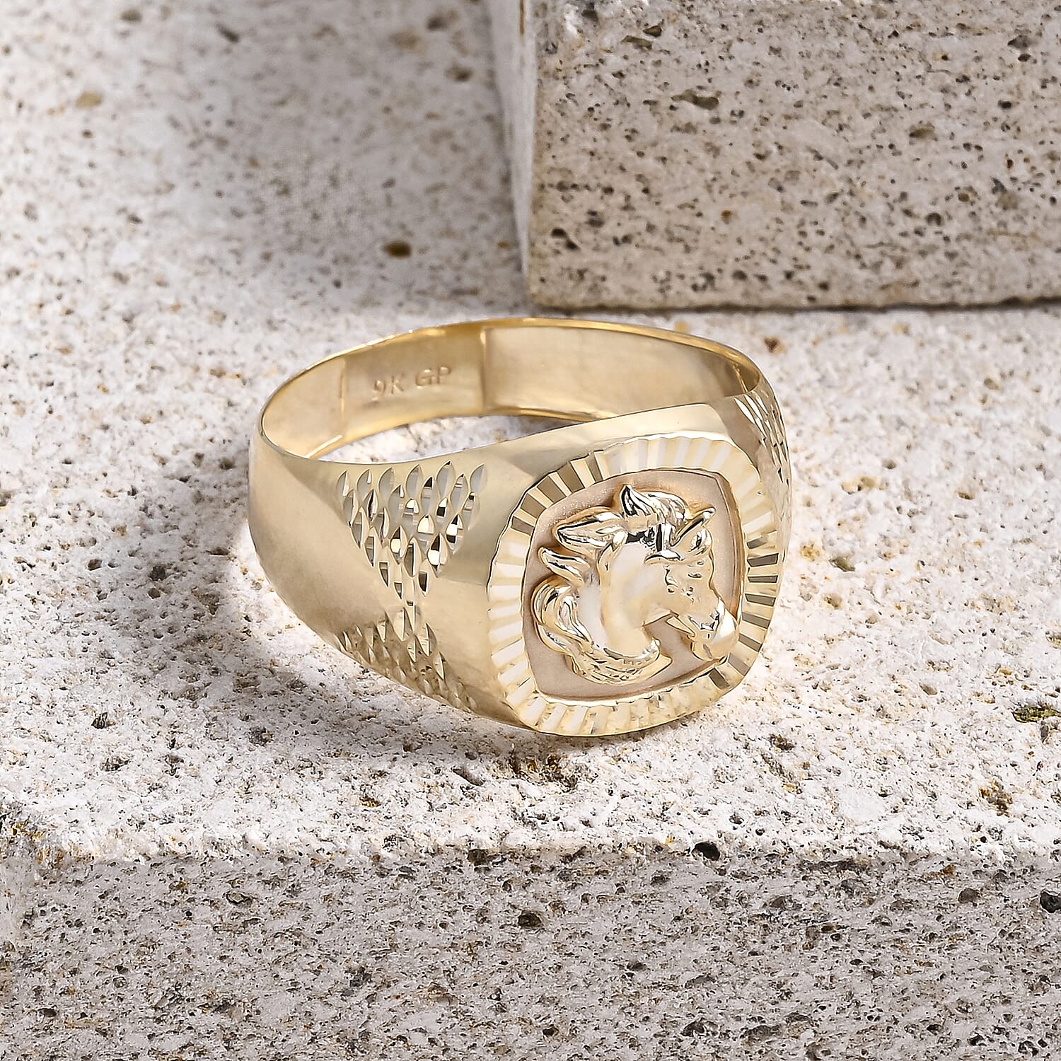 GP Hand Made 9K Yellow Gold Horse Head Signet Ring