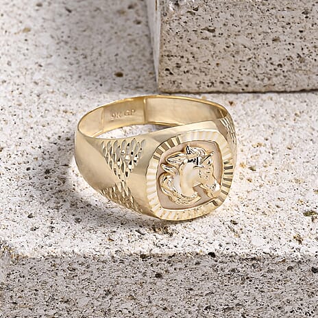 GP - Hand Made 9K Yellow Gold Horse Head Signet Ring