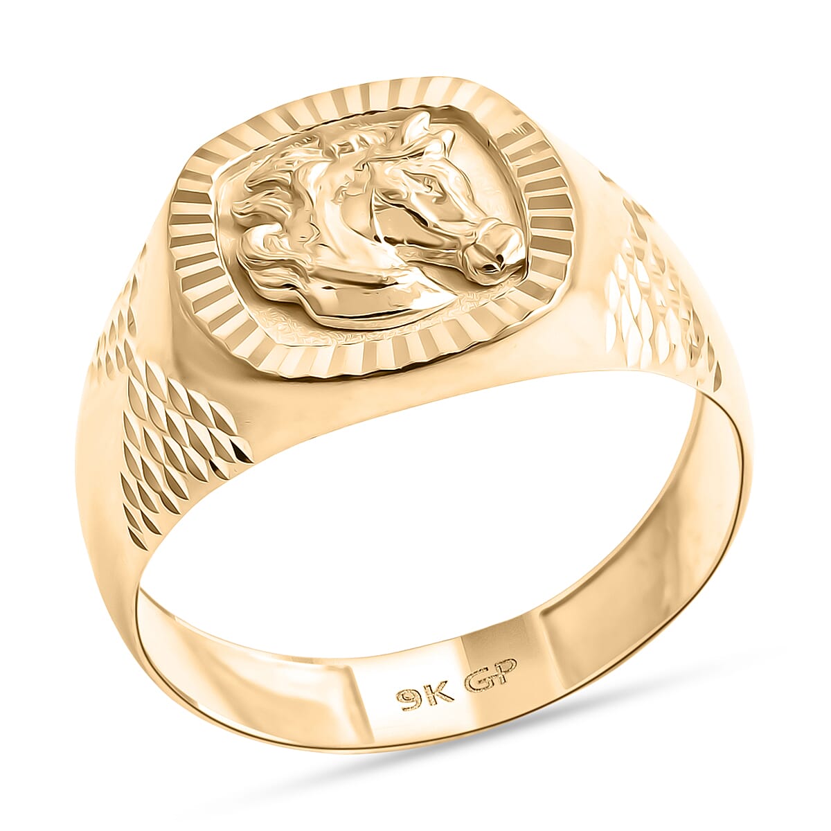 GP Collection 9K Yellow Gold Horse Head Design Signet Ring