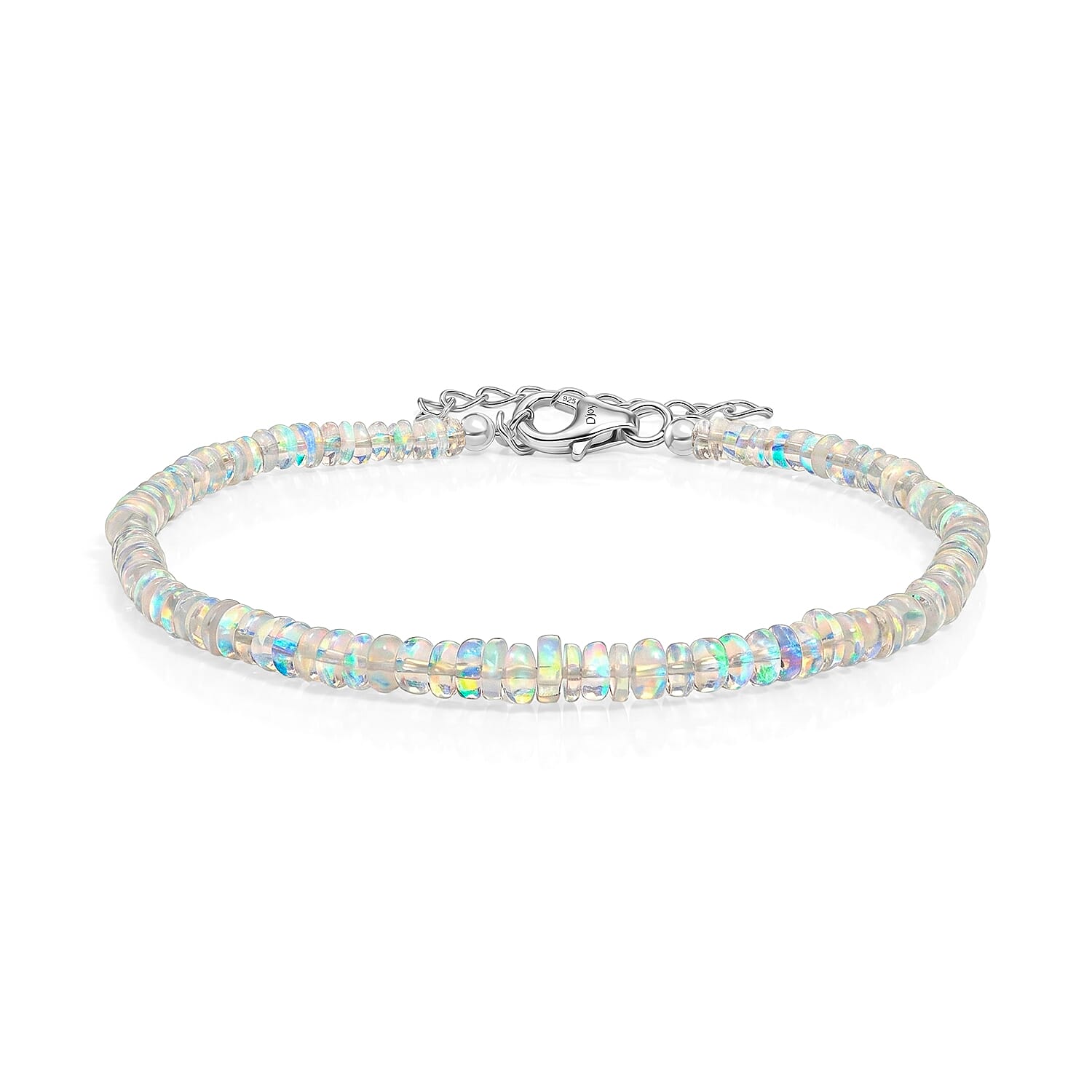 D'Joy - Ethiopian Opal Tennis Bracelet (Size - 7.5-2) in Rhodium Overlay Sterling Silver 12.00 Ct.