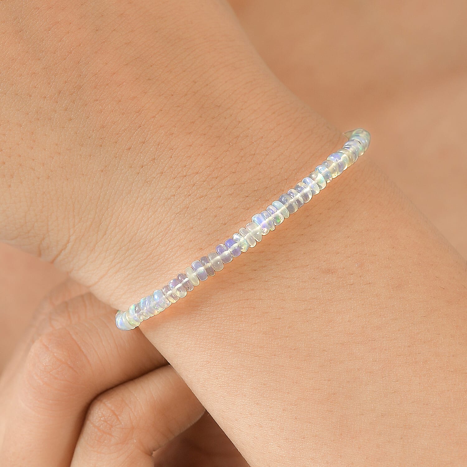 D'Joy - Ethiopian Opal Tennis Bracelet (Size - 7.5-2) in Rhodium Overlay Sterling Silver 12.00 Ct.