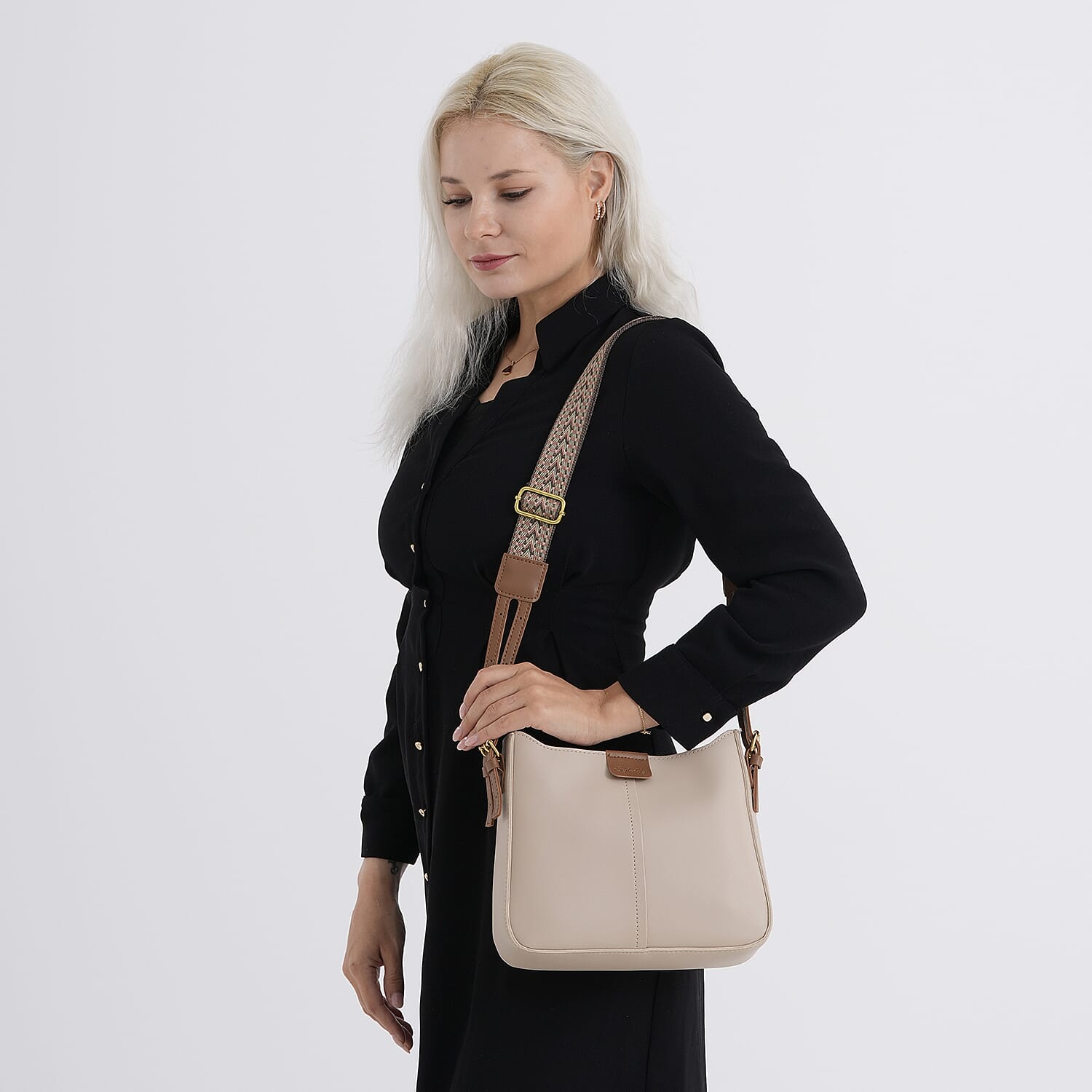 Styled By Adjustable Hobo Strap Crossbody Bucket Bag - Light Khaki