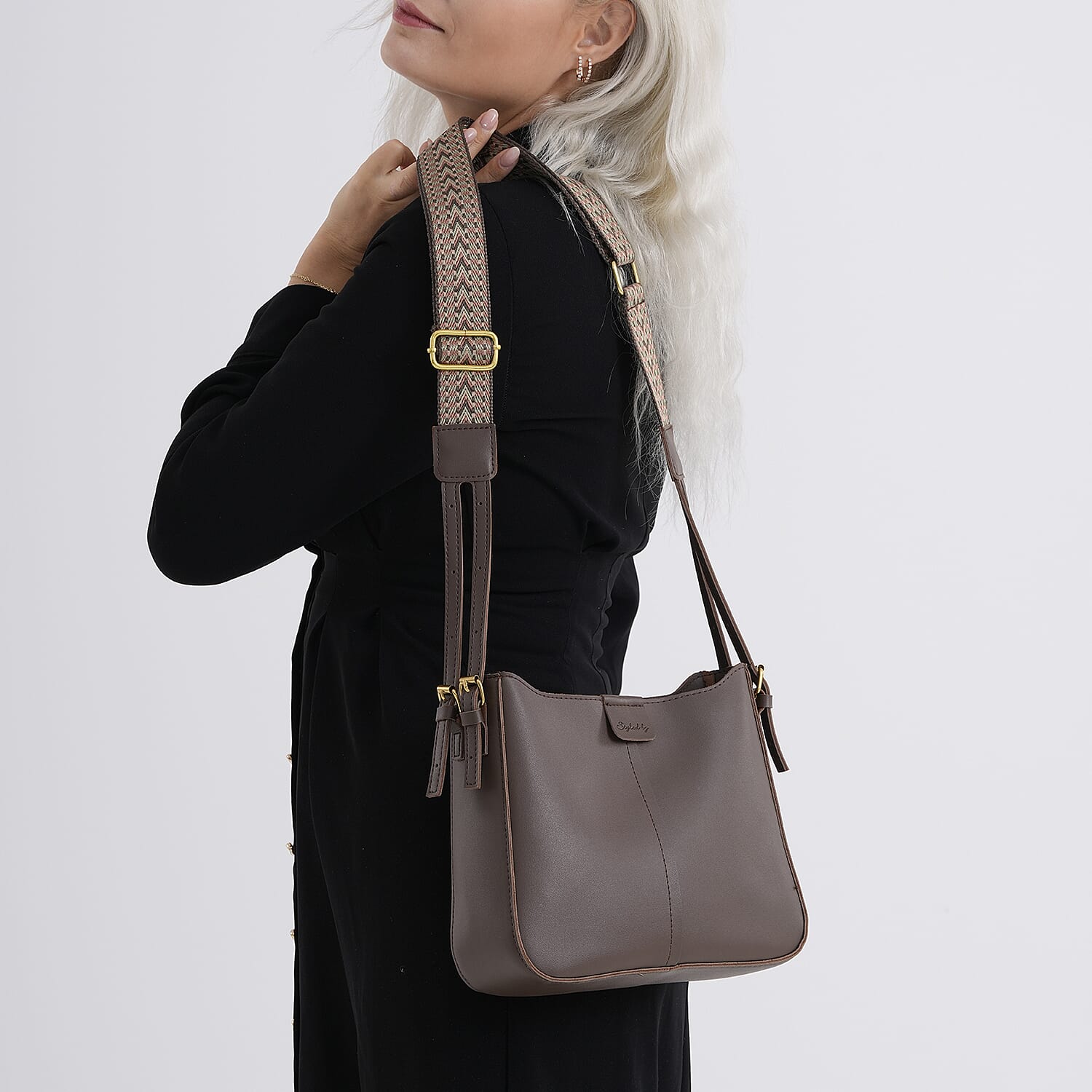 Styled By Adjustable Hobo Strap Crossbody Bucket Bag - Coffee