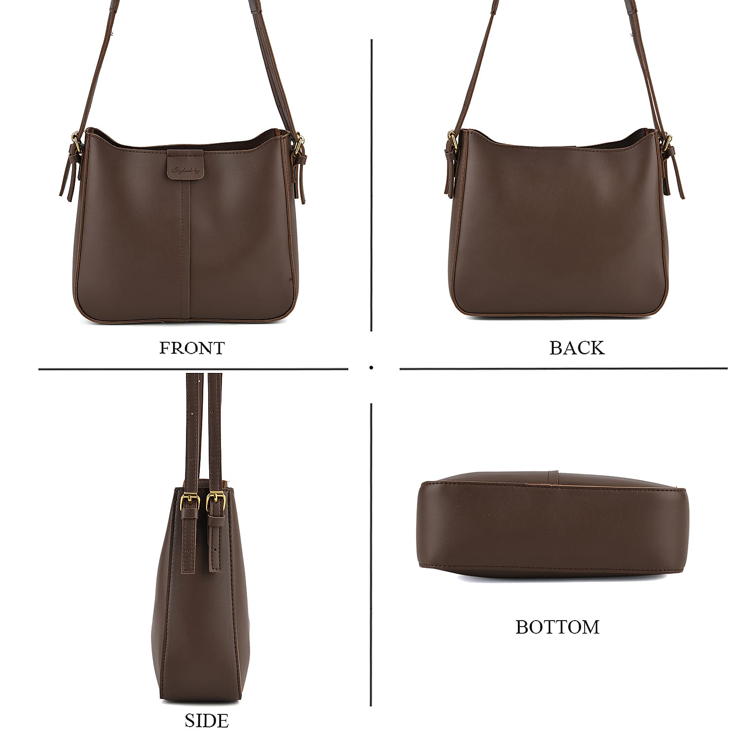 Styled By Adjustable Hobo Strap Crossbody Bucket Bag - Coffee