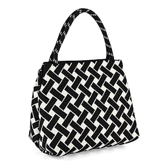 https://tjcuk.sirv.com/Products/84/1/8415363/Geometric-Woven-Pattern-Handbag-with-Shoulder-Strap-130cm-Black-White_8415363.jpg?w=342&h=342
