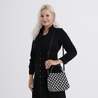 https://tjcuk.sirv.com/Products/84/1/8415363/Geometric-Woven-Pattern-Handbag-with-Shoulder-Strap-130cm-Black-White_8415363_2.jpg?w=342&h=342