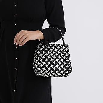 https://tjcuk.sirv.com/Products/84/1/8415363/Geometric-Woven-Pattern-Handbag-with-Shoulder-Strap-130cm-Black-White_8415363_3.jpg?w=342&h=342