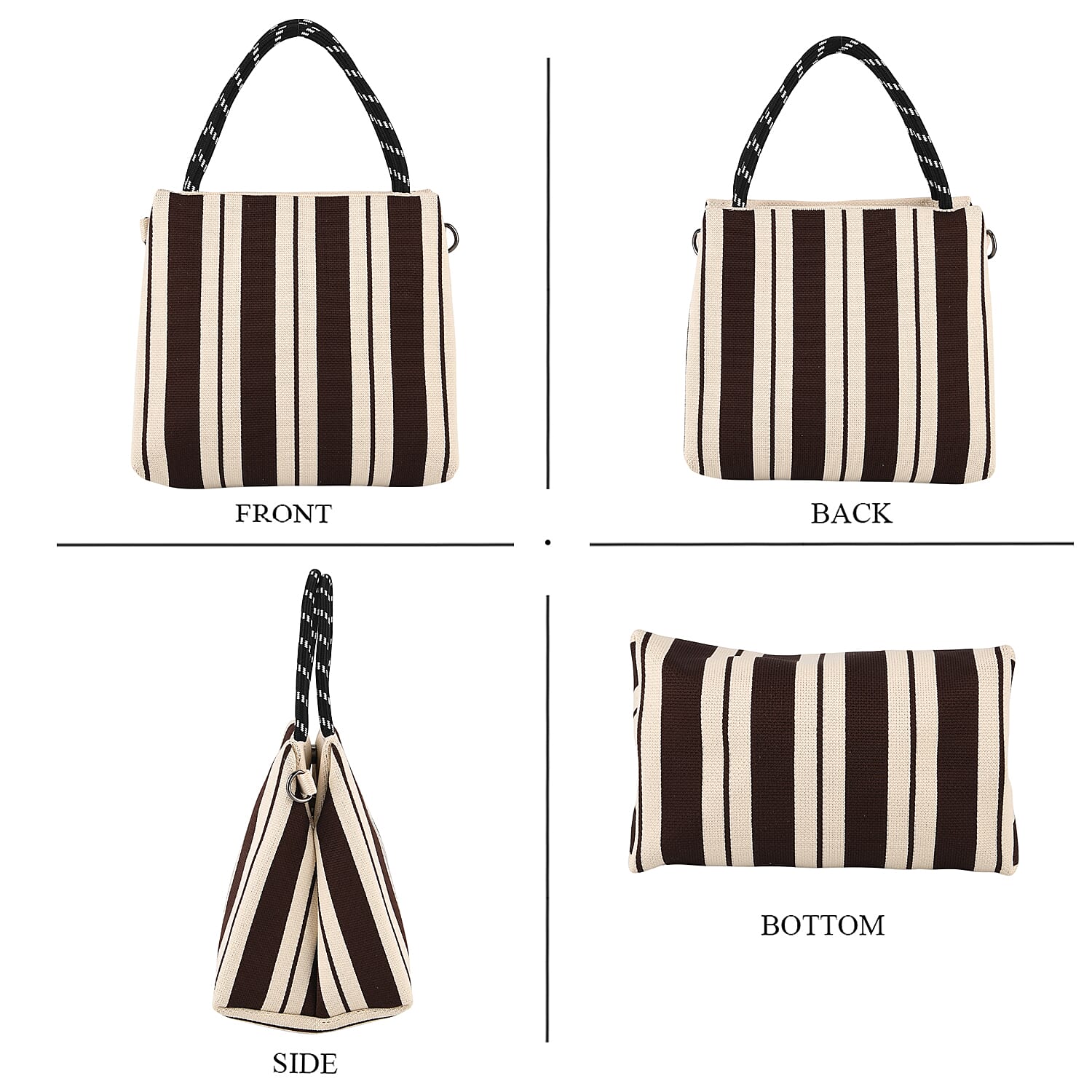 Striped Pattern Handbag with Shoulder Strap (130cm) - Coffee & White