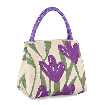 https://tjcuk.sirv.com/Products/84/1/8415367/Flower-Pattern-Handbag-with-Shoulder-Strap-130cm-Beige-Purple_8415367.jpg?w=342&h=342