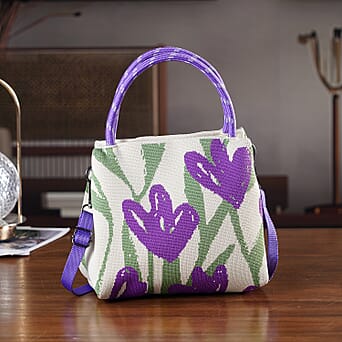 https://tjcuk.sirv.com/Products/84/1/8415367/Flower-Pattern-Handbag-with-Shoulder-Strap-130cm-Beige-Purple_8415367_1.jpg?w=342&h=342