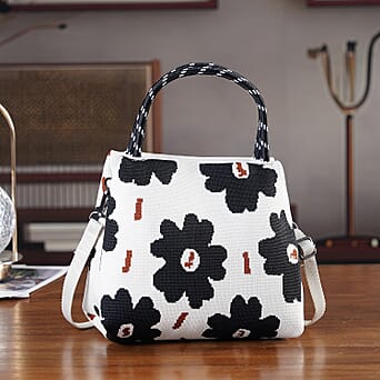 https://tjcuk.sirv.com/Products/84/1/8415368/Flower-Pattern-Handbag-with-Shoulder-Strap-130cm-Beige-Black_8415368_1.jpg?w=342&h=342