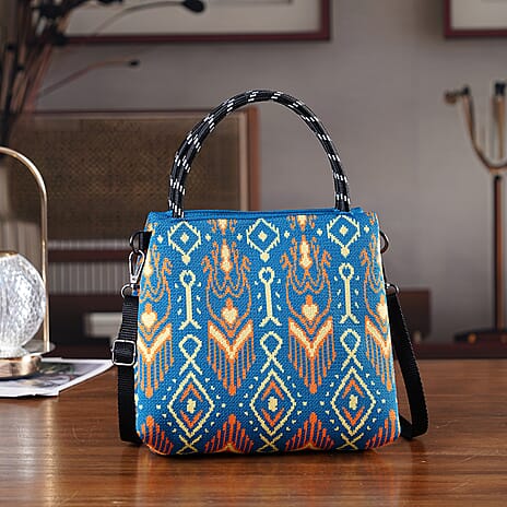 Ethnic Pattern Handbag with Shoulder Strap (130cm) - Multi Colour