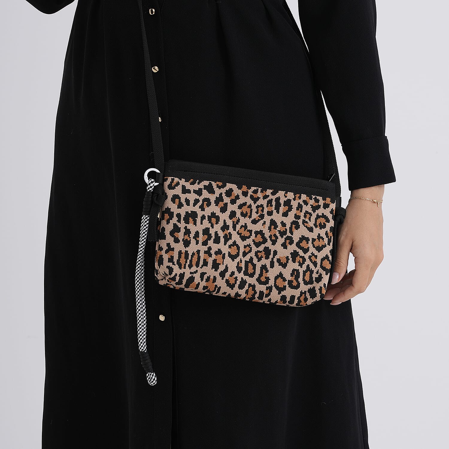 Leopard Print Shoulder Bag - Brown