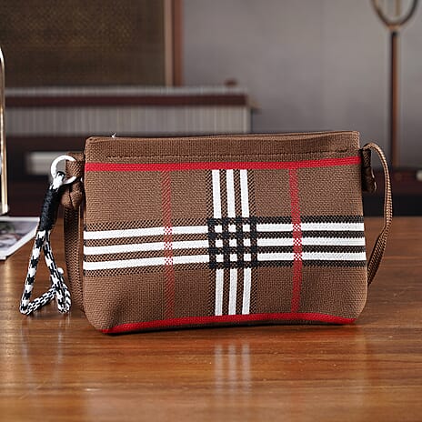 Designer-Inspired Grid Pattern Crossbody Bag - Checker