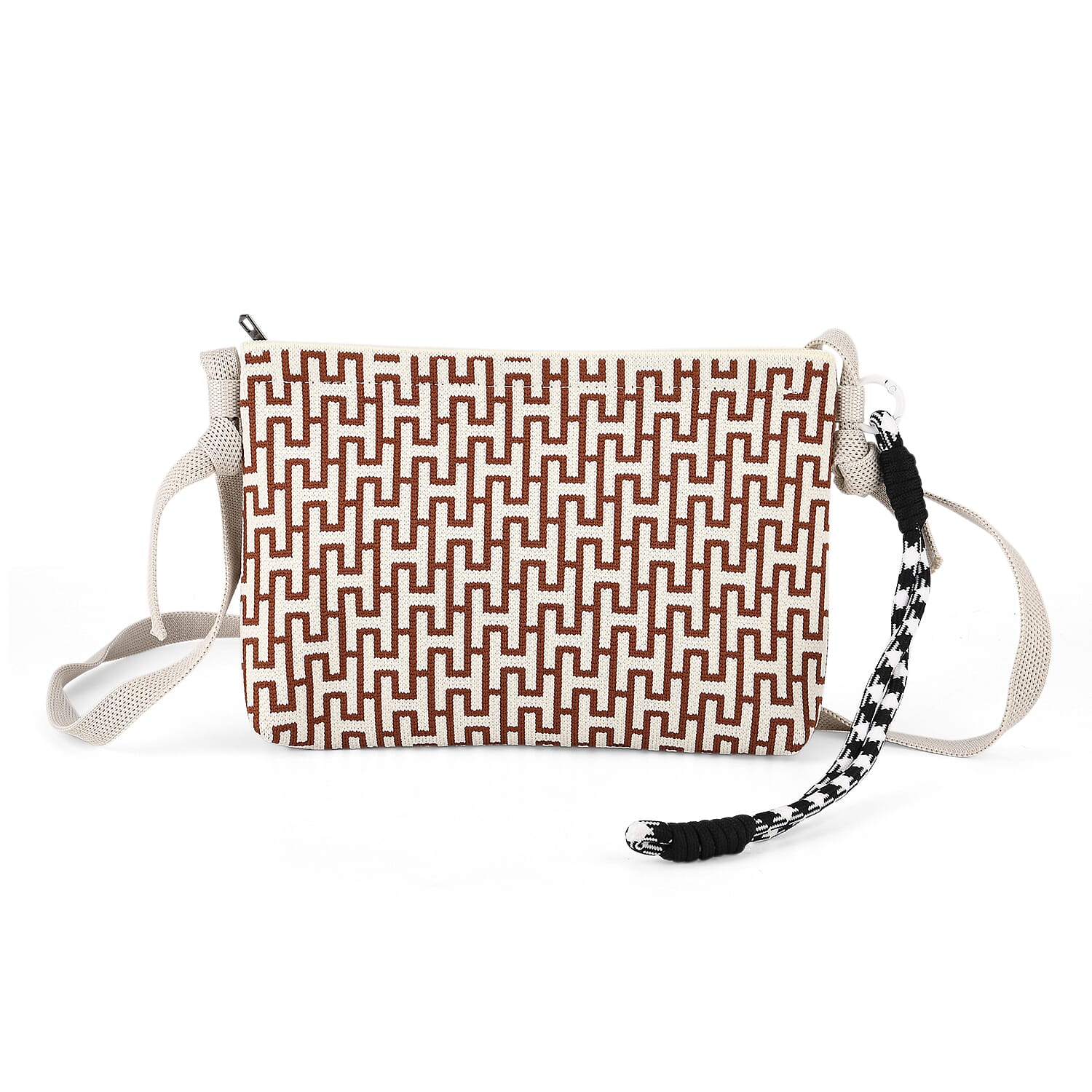 Monogram Print Shoulder Bag - Off-White & Brown