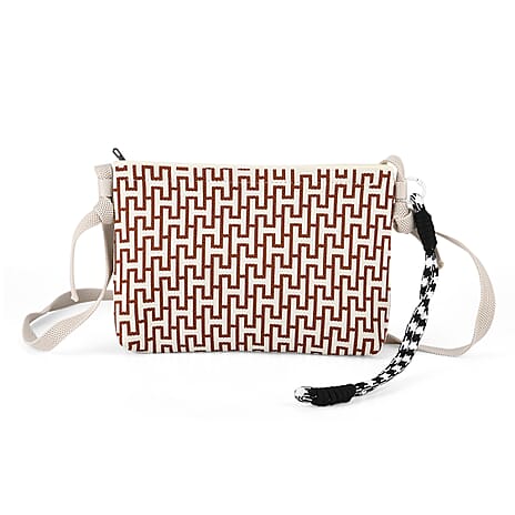 Monogram Print Shoulder Bag - Off-White & Brown