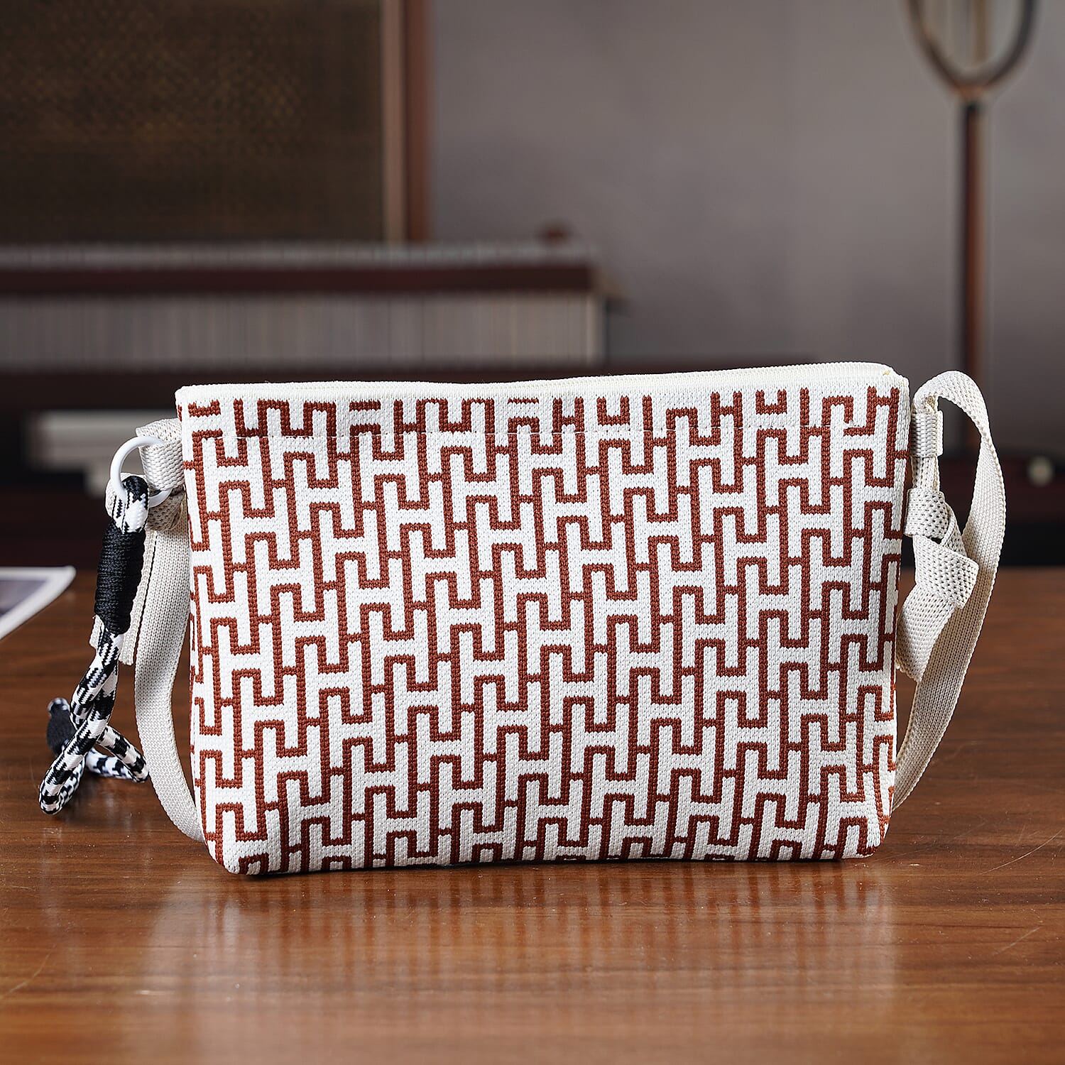 Monogram Print Shoulder Bag - Off-White & Brown