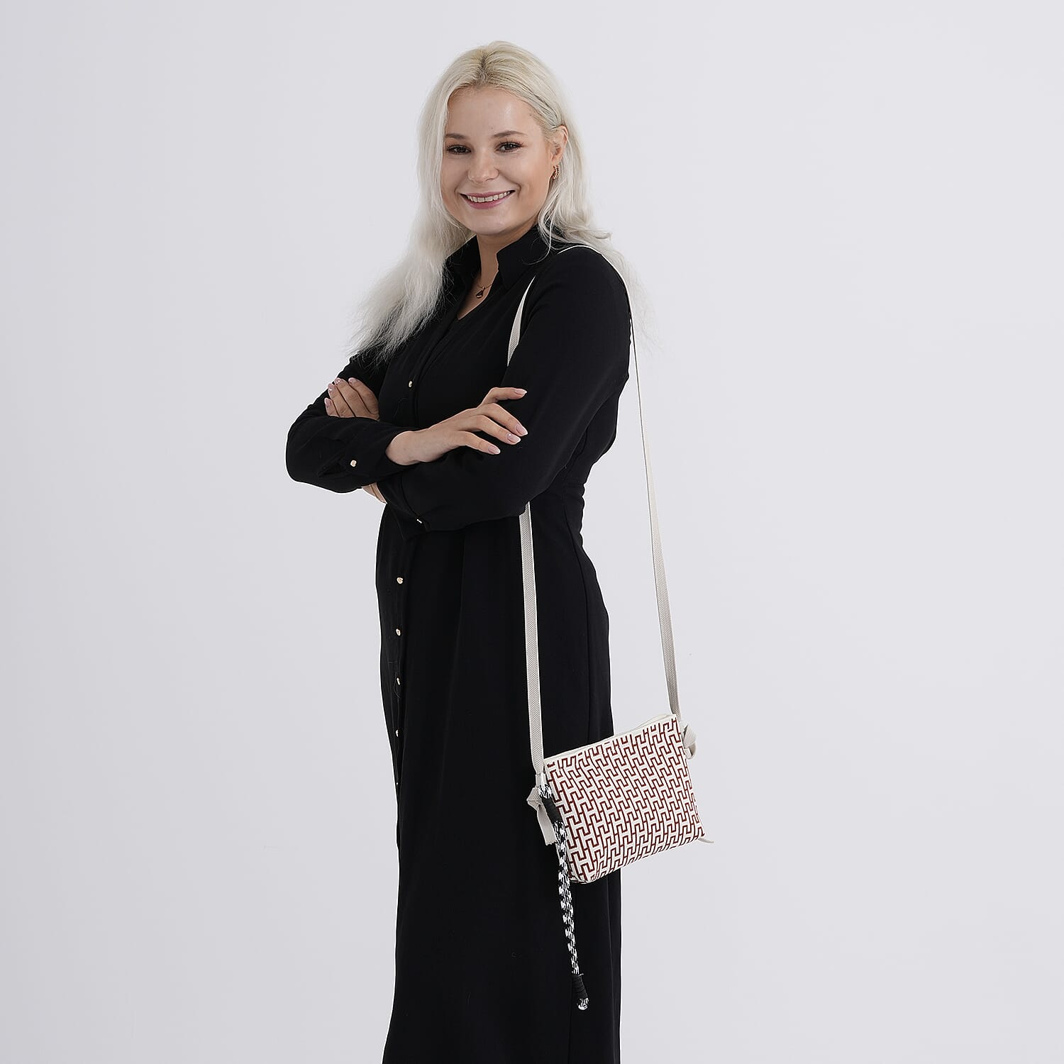 Monogram Print Shoulder Bag - Off-White & Brown