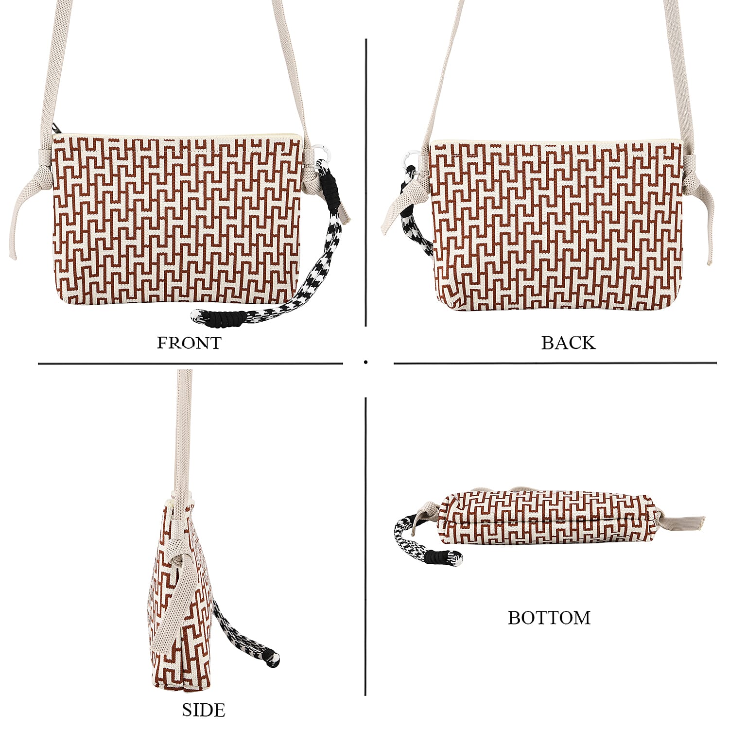 Monogram Print Shoulder Bag - Off-White & Brown