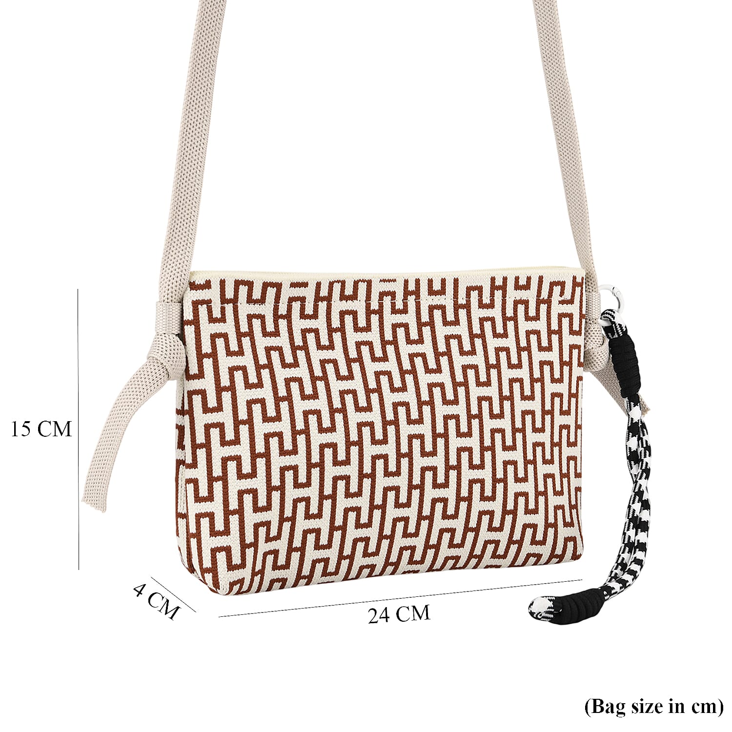 Monogram Print Shoulder Bag - Off-White & Brown