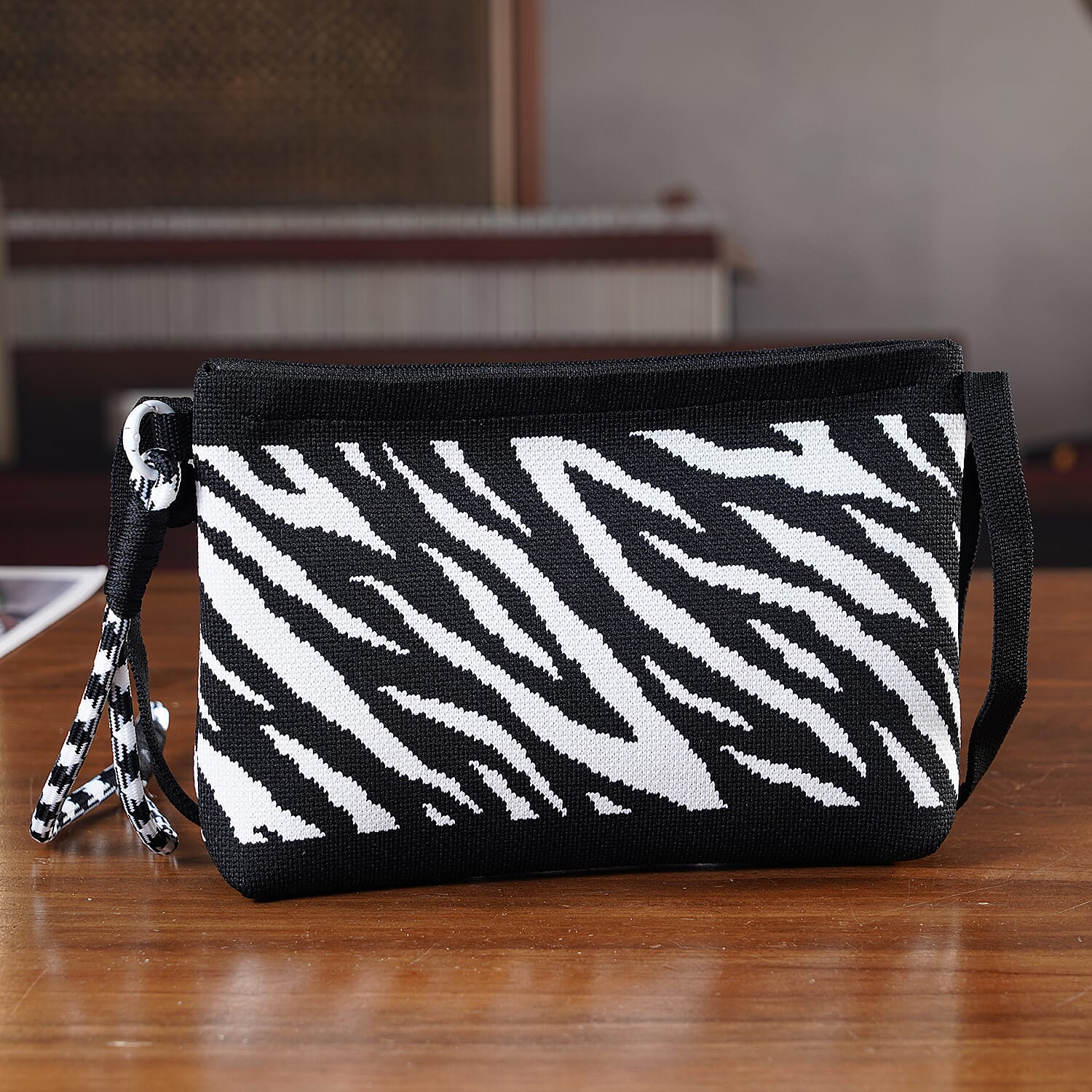 Zebra Print Shoulder Bag - Black & White