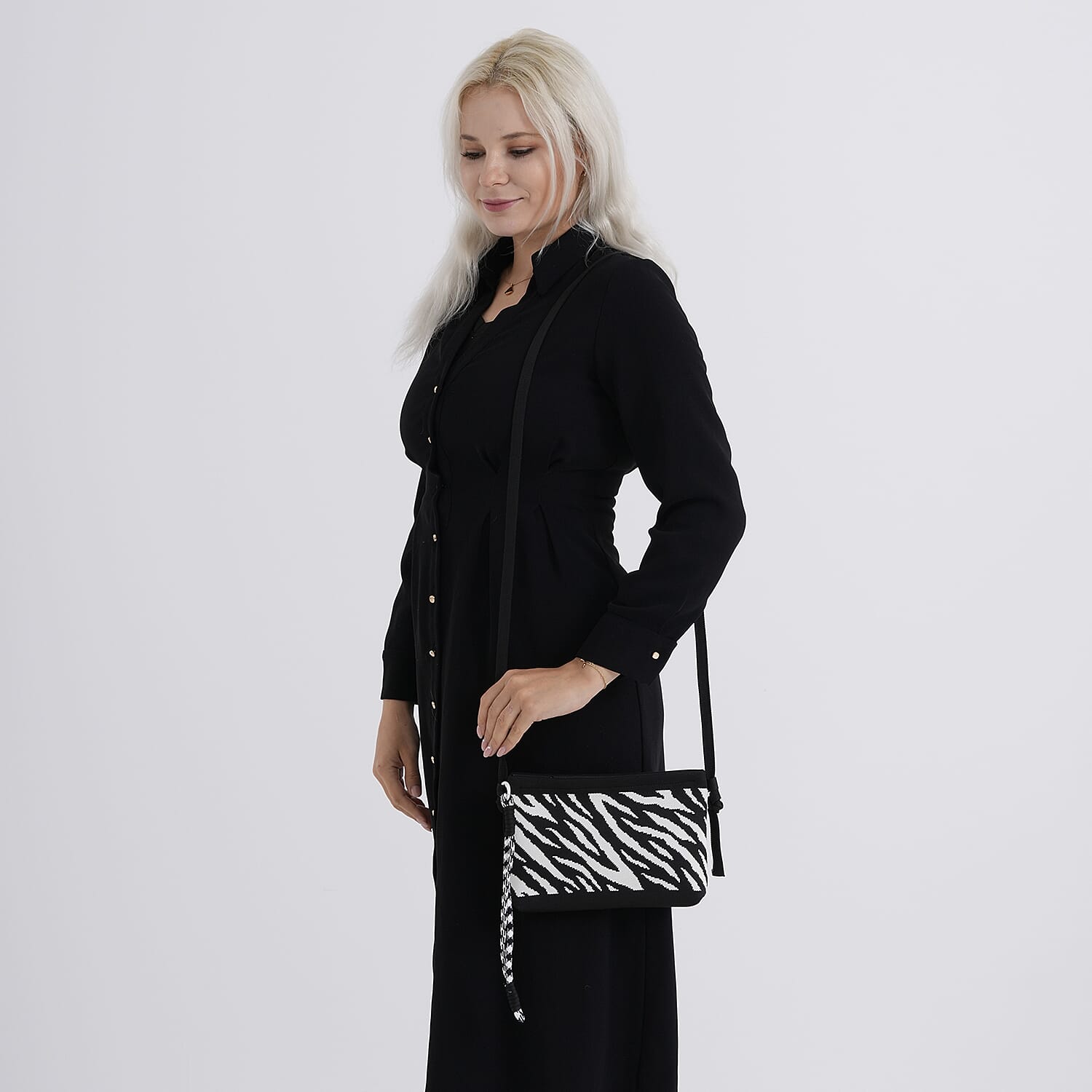 Zebra Print Shoulder Bag - Black & White