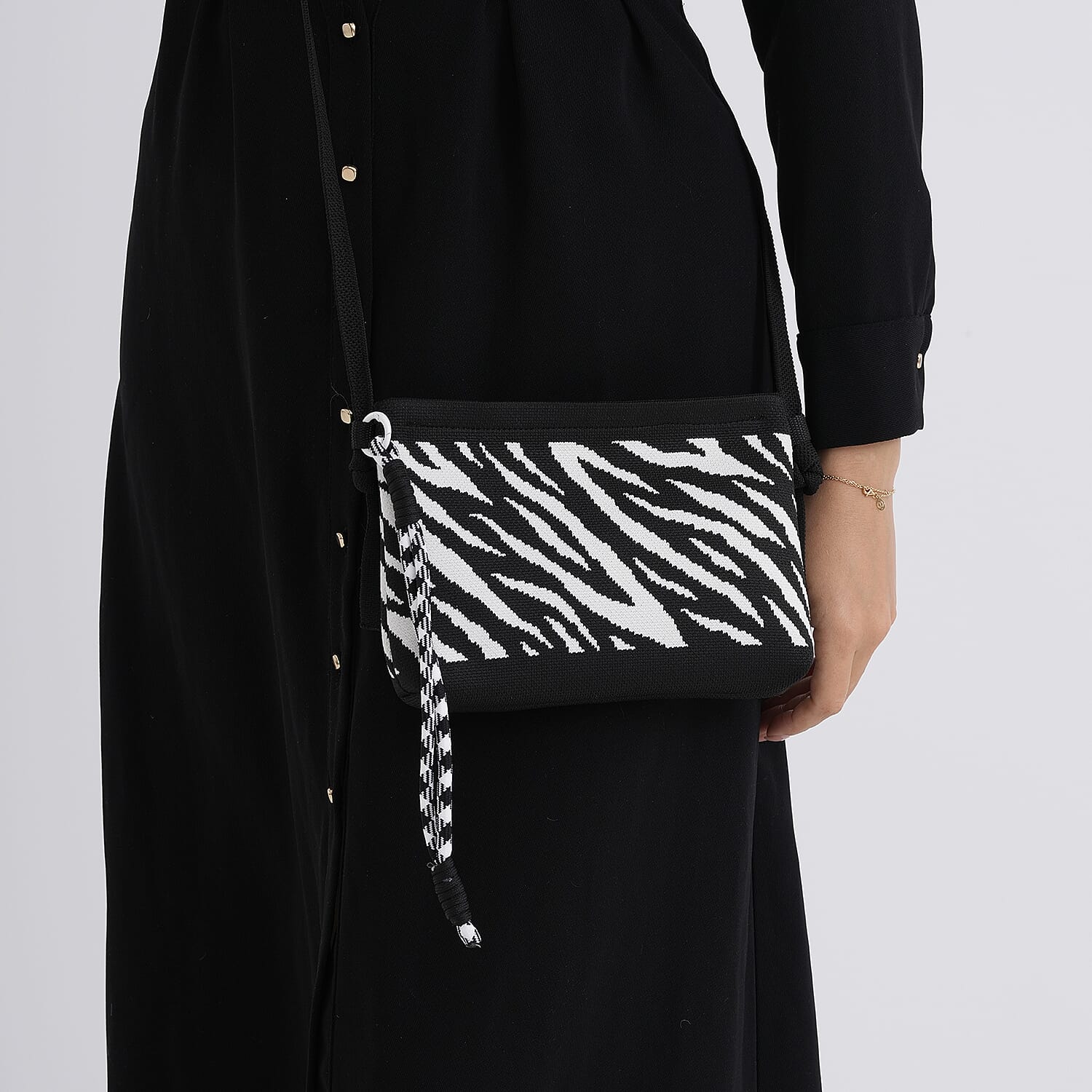 Zebra Print Shoulder Bag - Black & White
