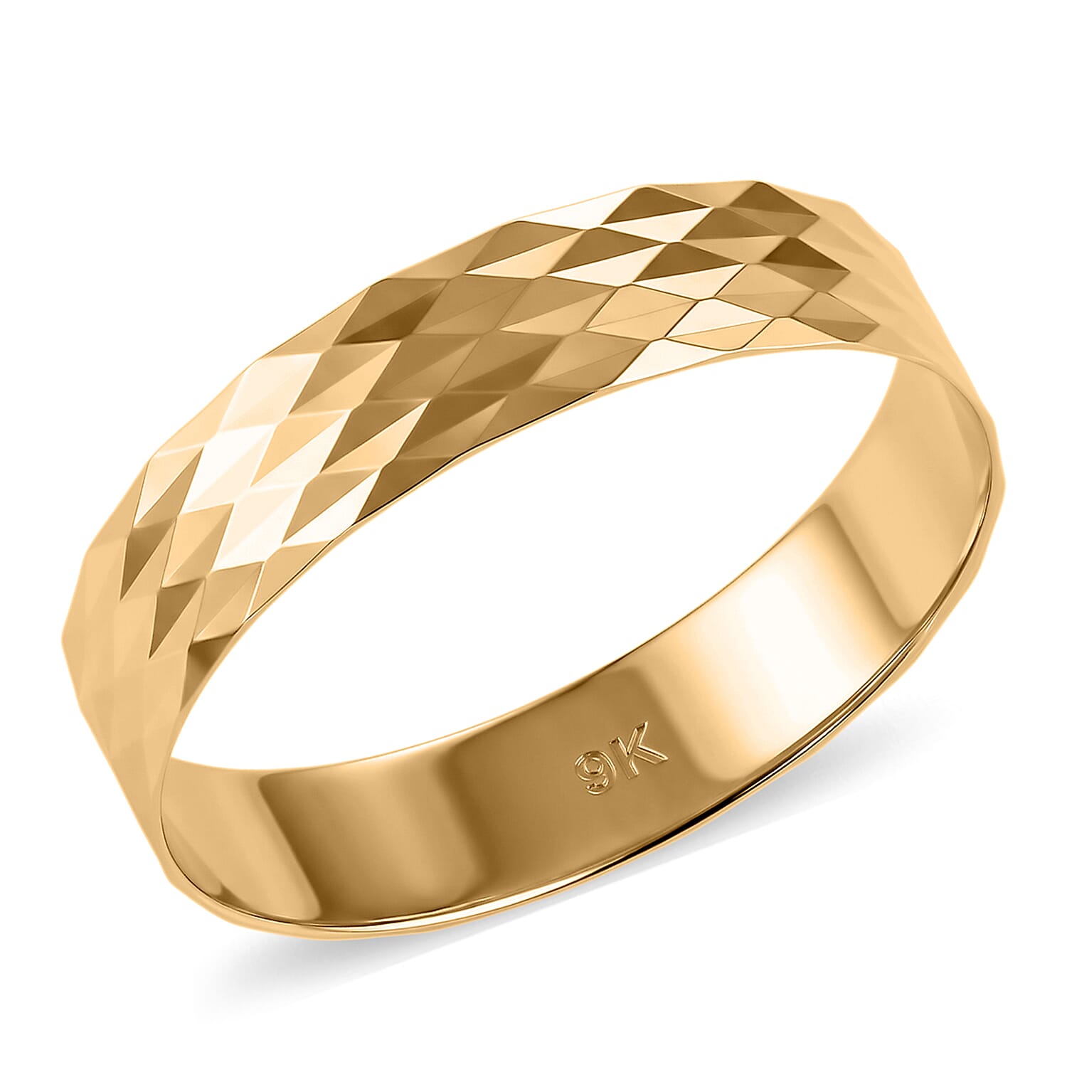 9K Yellow Gold Diamond Cut Band Ring
